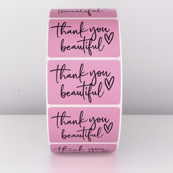 Thank You Beautiful Stickers | Pink Heart Labels for Small Business Packaging - Picture 2 of 11